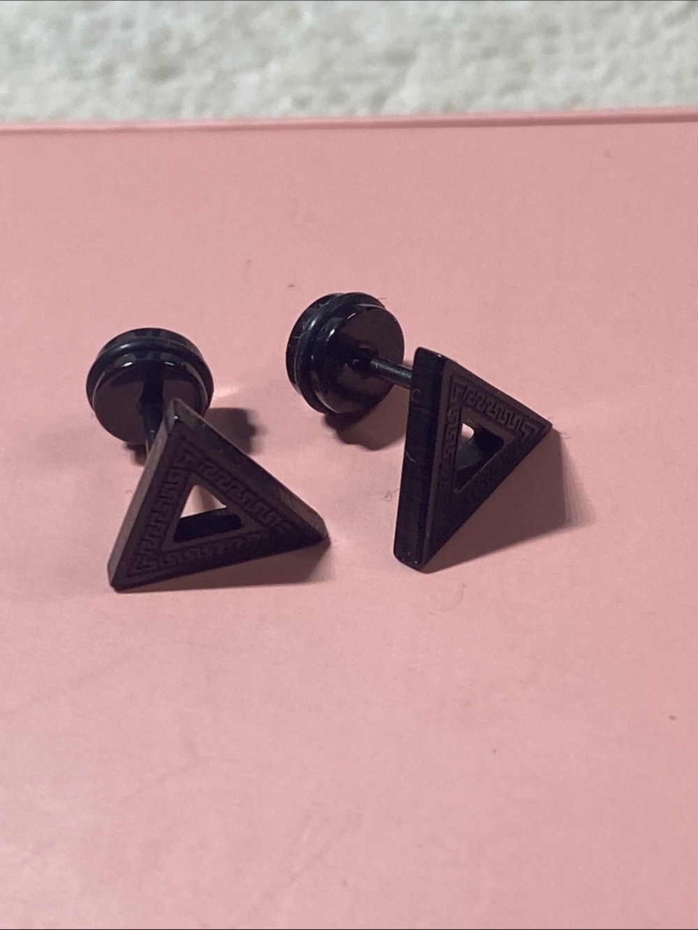 Men's Black Triangle Stud Earrings - Modern Geometric Design